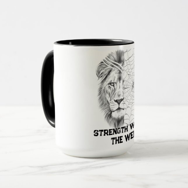 Surreal Black and White Lion Web Motivational  Mug (Front Left)