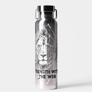 Surreal Black and White Lion Web Motivational Water Bottle