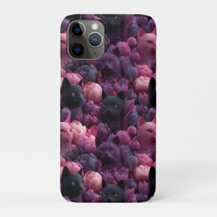 Surreal Black Cat and Pink Peony Floral Pattern iPhone 11 Pro Case