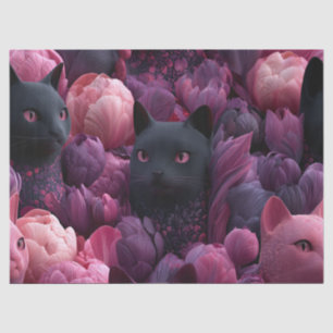 Surreal Black Cat and Pink Peony Floral Pattern Tissue Paper