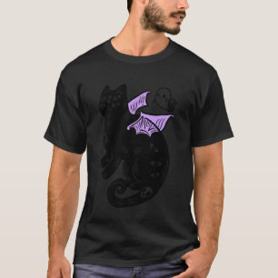 Surreal Black Cat with Bat Wings & Ghost Occult Ar T-Shirt