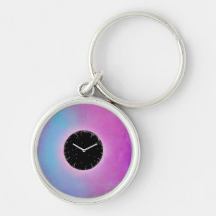 Surreal Black Clock Face Key Ring