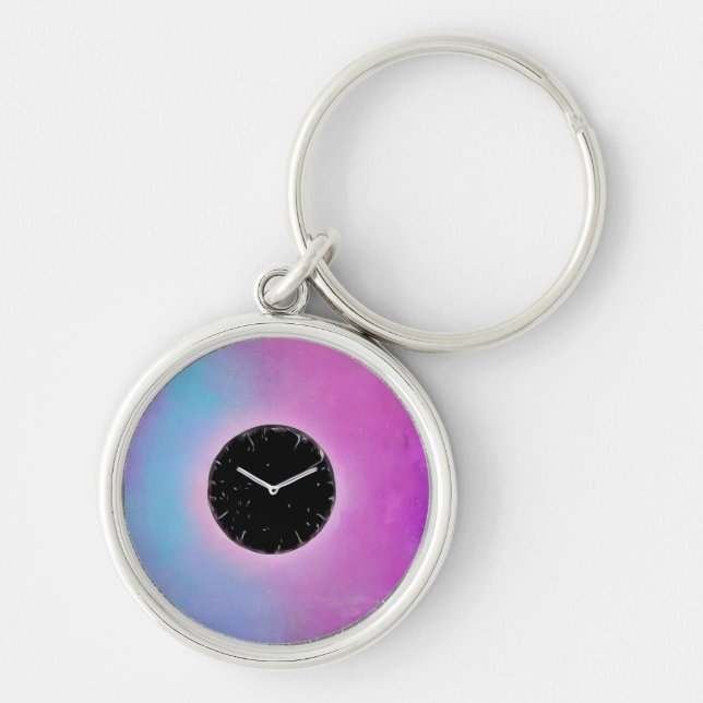 Surreal Black Clock Face Key Ring (Front)