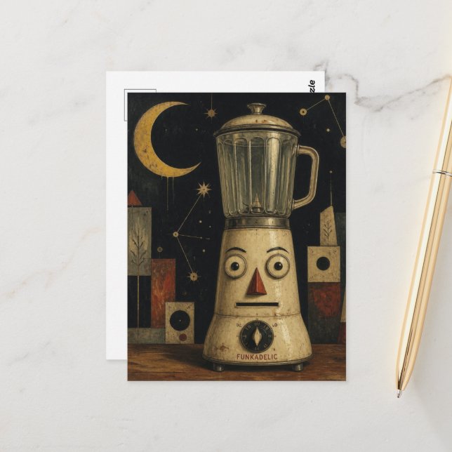 Surreal Blender With a Face Postcard (Front/Back In Situ)