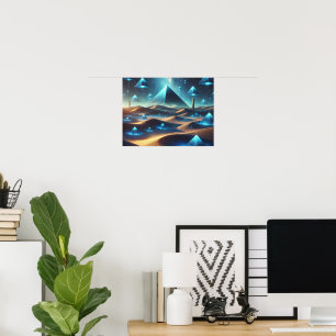 Surreal Blue Desert & Floating Pyramids Poster
