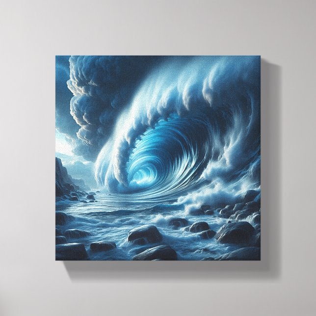 Surreal Blue Ocean Vortex - Majestic Tidal Wave  Canvas Print (Front)
