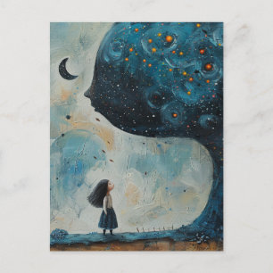 Surreal Blue Tree and an Amazed Child Postcard