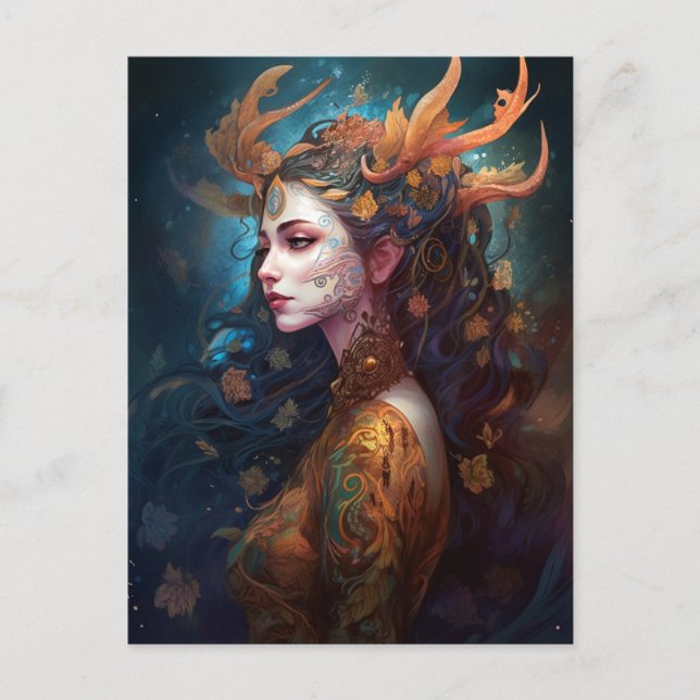 Surreal Boho Goddess Queen Fantasy Art Postcard (Front)
