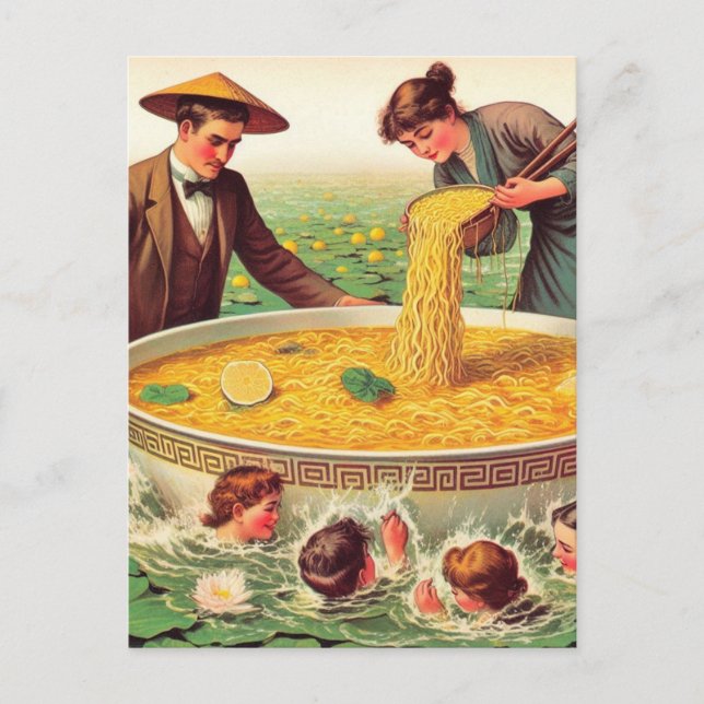 Surreal Bowl of Noodles Pool in the Pond Postcard (Front)