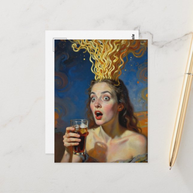 Surreal Brain Explosion Ramen Woman Postcard (Front/Back In Situ)