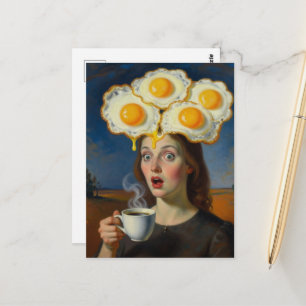 Surreal Breakfast Eggs and Coffee Woman Postcard