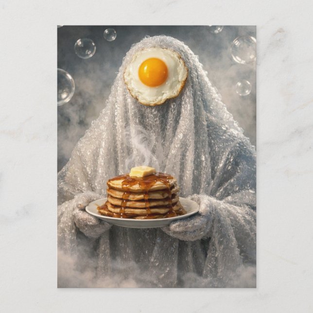 Surreal Breakfast pancakes and eggs bubble ghost  Postcard (Front)