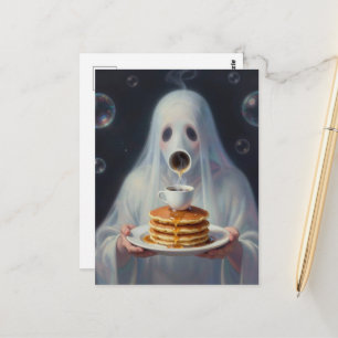 Surreal Breakfast pancakes ghost with coffee Postcard