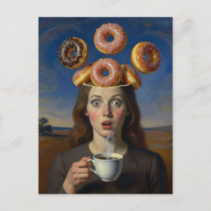 Surreal Breakfast Series Donuts and Coffee Woman Postcard