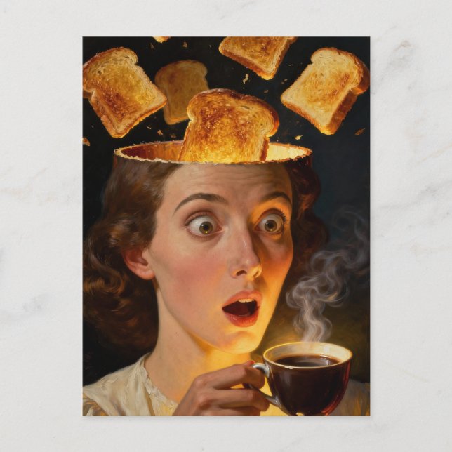 Surreal Breakfast Toast and Coffee Woman  Postcard (Front)