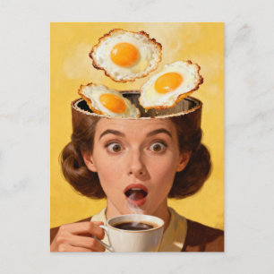 Surreal Breakfast Toast and Coffee Woman Yellow Postcard