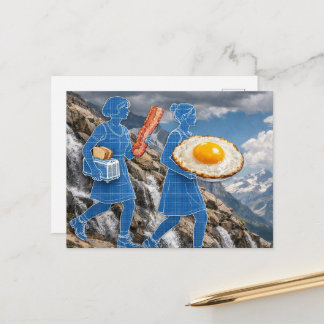 Surreal Breakfast Woman Bacon and Eggs Blueprint Postcard