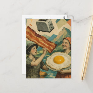 Surreal Breakfast Woman Bacon and Eggs Toaster Postcard