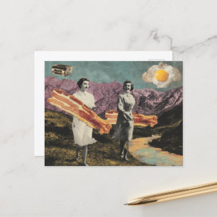 Surreal Breakfast Woman with Bacon and Eggs  Postcard