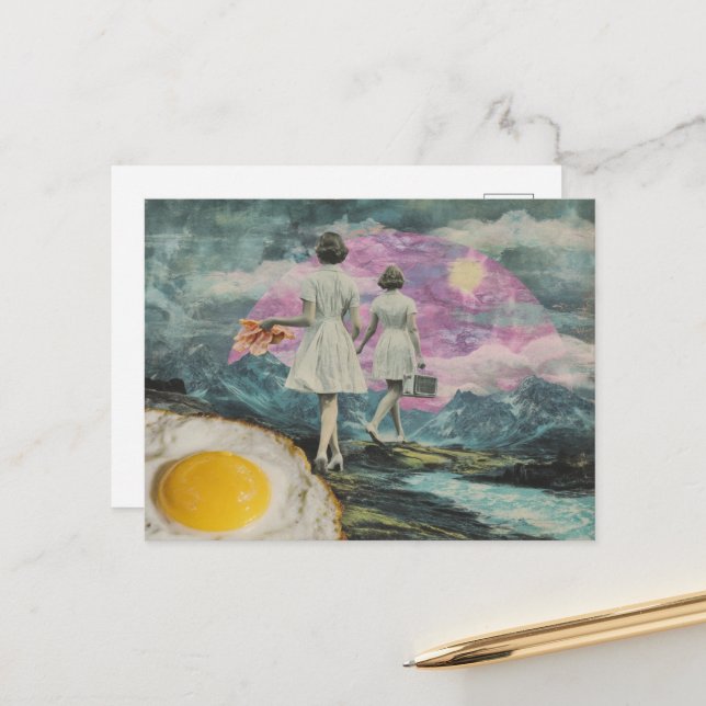 Surreal Breakfast Woman with Bacon and Eggs  Postcard (Front/Back In Situ)