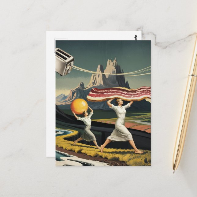 Surreal Breakfast Women Postcard (Front/Back In Situ)