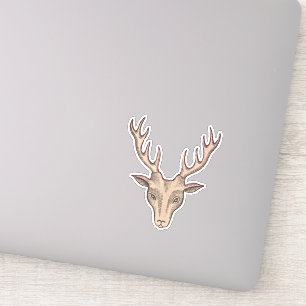 Surreal Brown Deer Head Black Etched Face Antlers