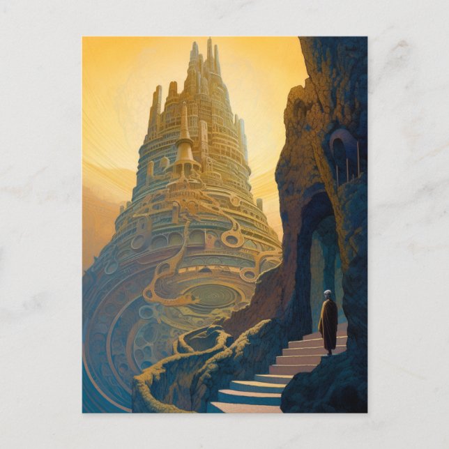 Surreal Castle On Mountain Landscape Fantasy Art Postcard (Front)