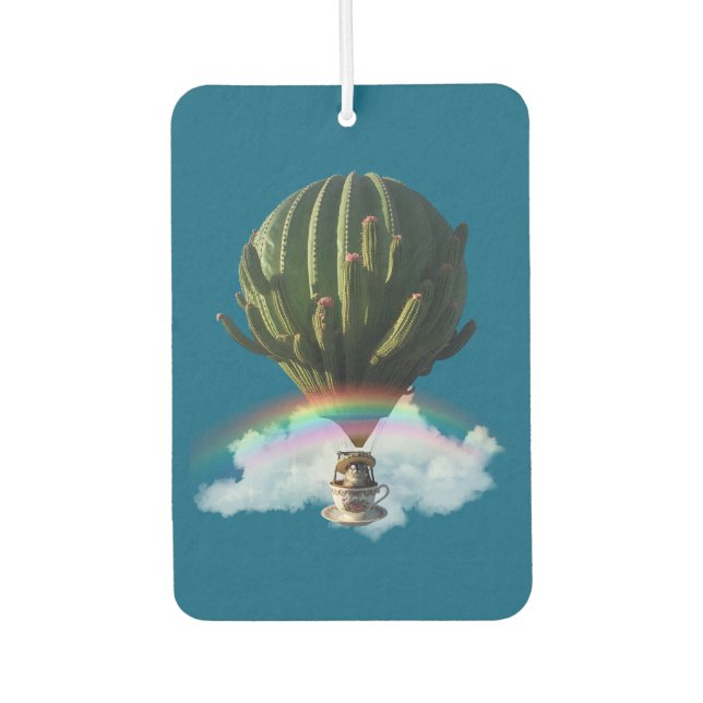 Surreal Cat Hot Air Balloon with Cactus & Rainbow Car Air Freshener (Front)