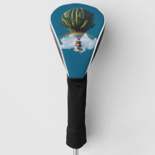 Surreal Cat Hot Air Balloon with Cactus & Rainbow Golf Head Cover