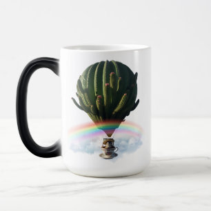 Surreal Cat Hot Air Balloon with Cactus & Rainbow Magic Mug