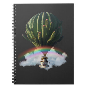 Surreal Cat Hot Air Balloon with Cactus & Rainbow Notebook