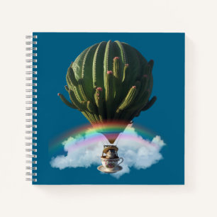 Surreal Cat Hot Air Balloon with Cactus & Rainbow Notebook
