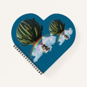 Surreal Cat Hot Air Balloon with Cactus & Rainbow Notebook