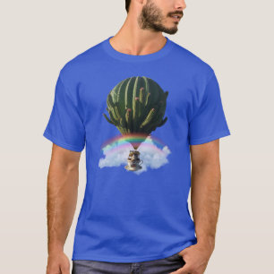 Surreal Cat Hot Air Balloon with Cactus & Rainbow T-Shirt