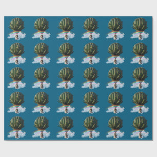 Surreal Cat Hot Air Balloon with Cactus & Rainbow Wrapping Paper