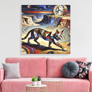 Surreal Cat Melting Clocks Dali Picasso Inspired Canvas Print