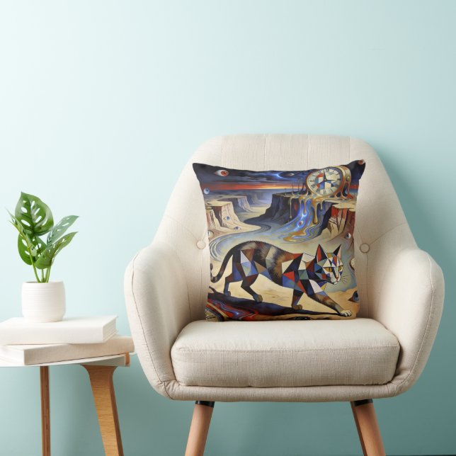 Surreal Cat Melting Clocks Dali Picasso Inspired Cushion (Chair)