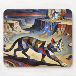 Surreal Cat Melting Clocks Dali Picasso Inspired Mouse Mat