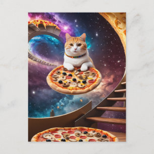 Surreal Cat on a Flying Pizza  Postcard