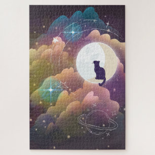 Surreal Cat on Moon Jigsaw Puzzle