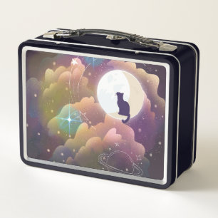 Surreal Cat on Moon Metal Lunch Box