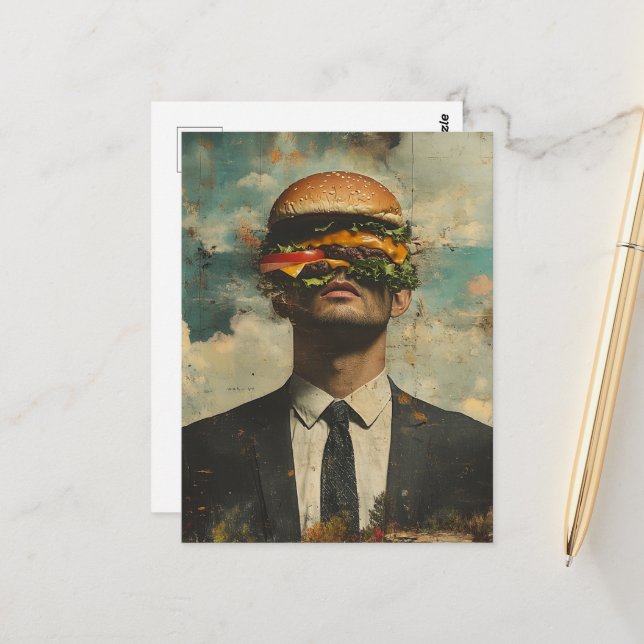 Surreal Cheeseburger Man Postcard (Front/Back In Situ)