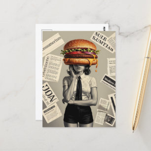 Surreal Cheeseburger Woman Collage News Postcard