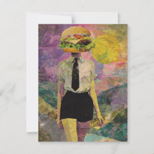 Surreal Cheeseburger Woman Mixed Media Postcard