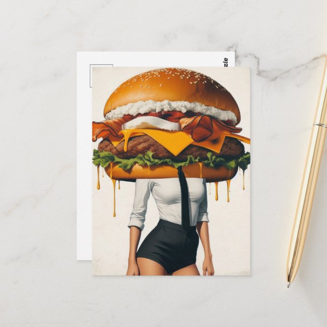 Surreal Cheeseburger Woman  Postcard (Front/Back In Situ)