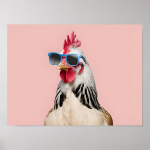 Surreal Chicken Hen in Sunglasses Poster