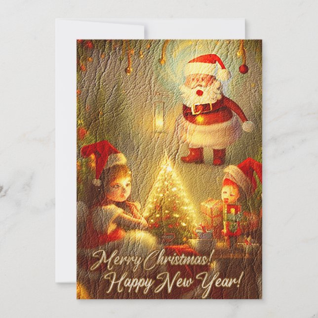 Surreal Christmas / New Year theme on Leather! Holiday Card (Front)