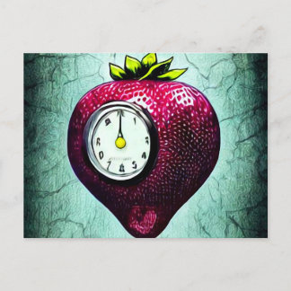 Surreal Clock Strawberry Postcard