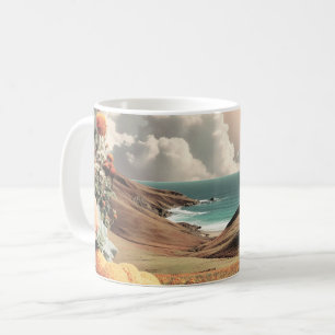 Surreal Coastal Landscape With Flowers And Clouds Coffee Mug