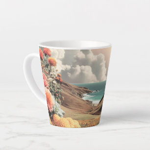 Surreal Coastal Landscape With Flowers And Clouds Latte Mug